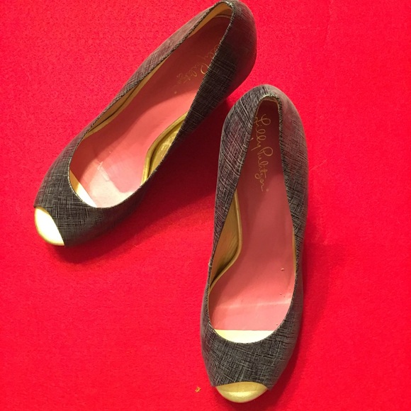 Lily Pulitzer Black Open Toe Wedges, 8.5M - Picture 2 of 6